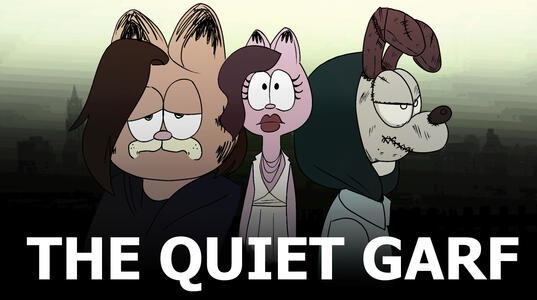 Garfield-themed parody of the box art for the game "The Quiet Man."
